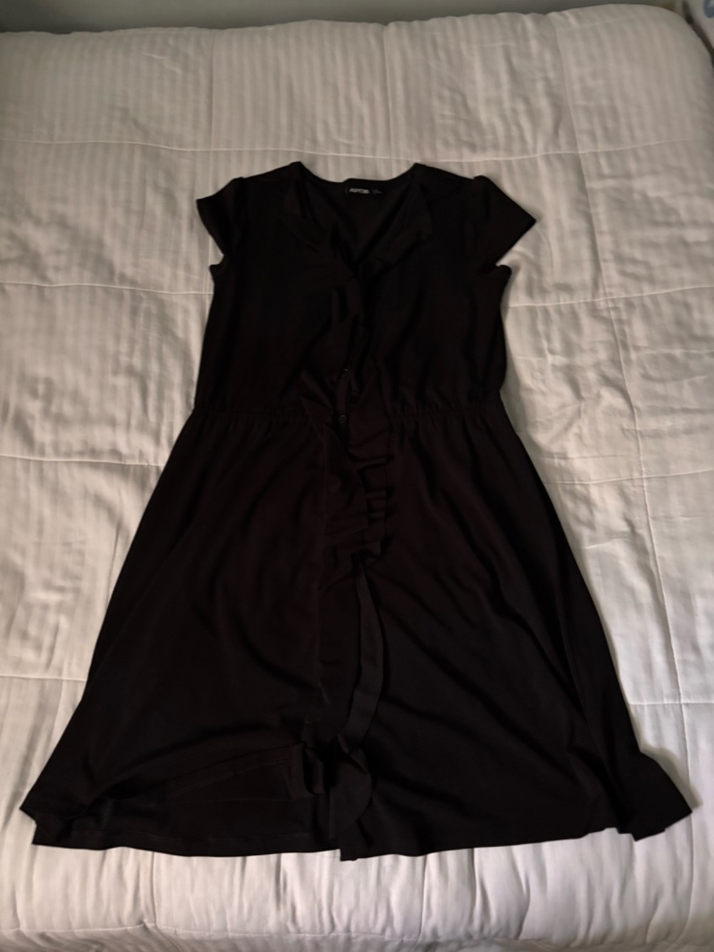 Apt. 9 Black Short-Sleeve Ruffle-Trim Midi Dress